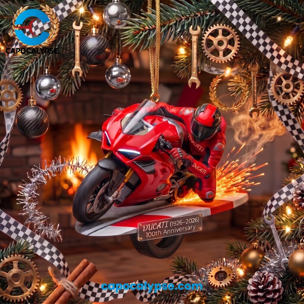 Ducati 100th Anniversary 1926-2026 Motorcycle Christmas Ornament