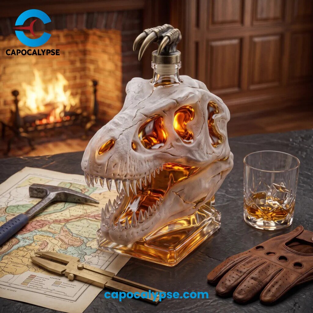 T-Rex Skull Whiskey Decanter Prehistoric Reserve With Claw Stopper