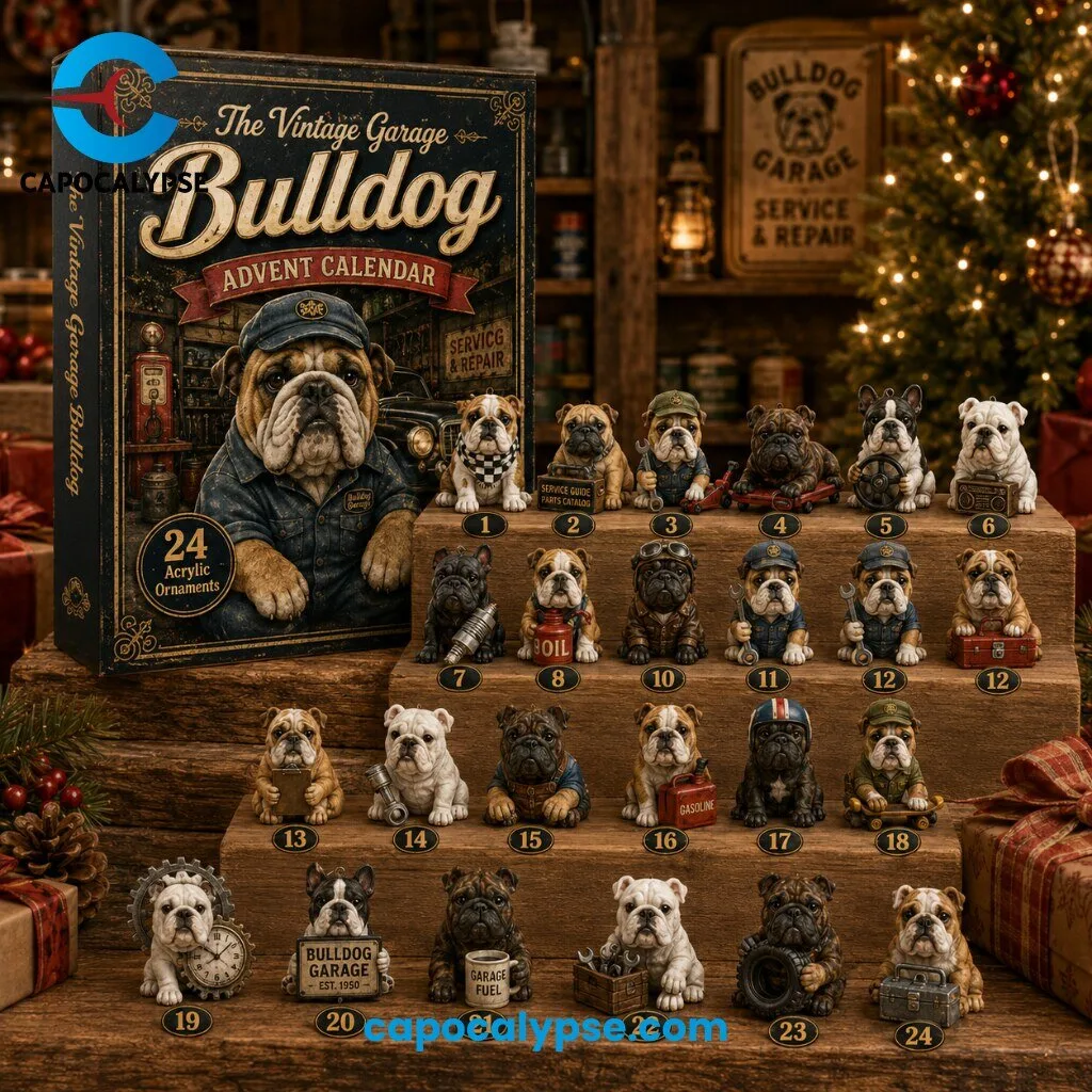 The Vintage Garage Bulldog Advent Calendar 24 Collectible Bulldog Figurines
