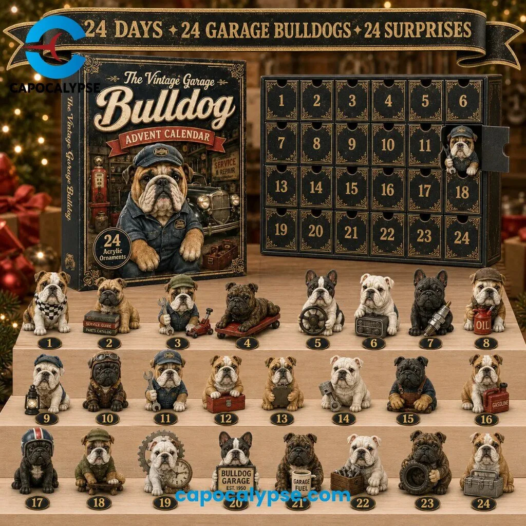 The Vintage Garage Bulldog Advent Calendar 24 Collectible Bulldog Figurines