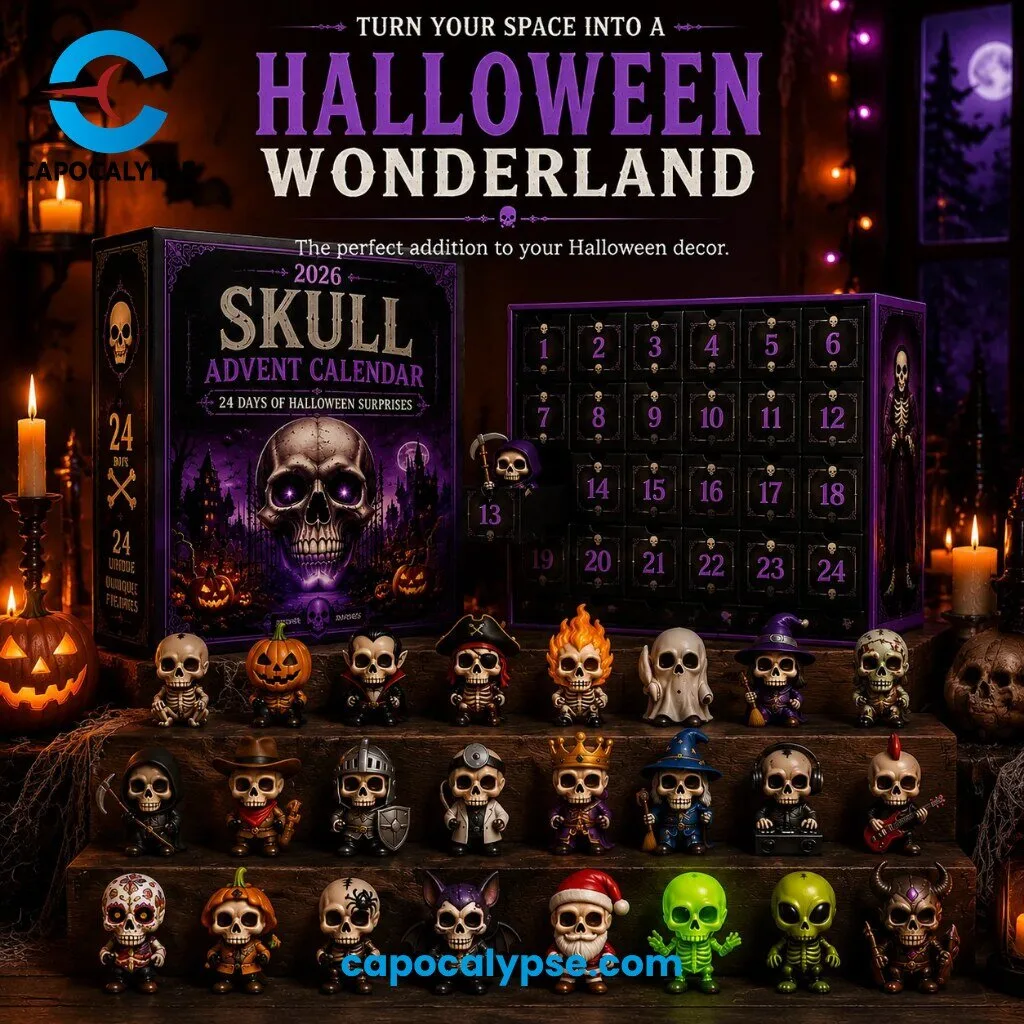 Skull Advent Calendar 2026 With 24 Collectible Unique Skeleton Character Figurines 24 Days Of Halloween Surprises