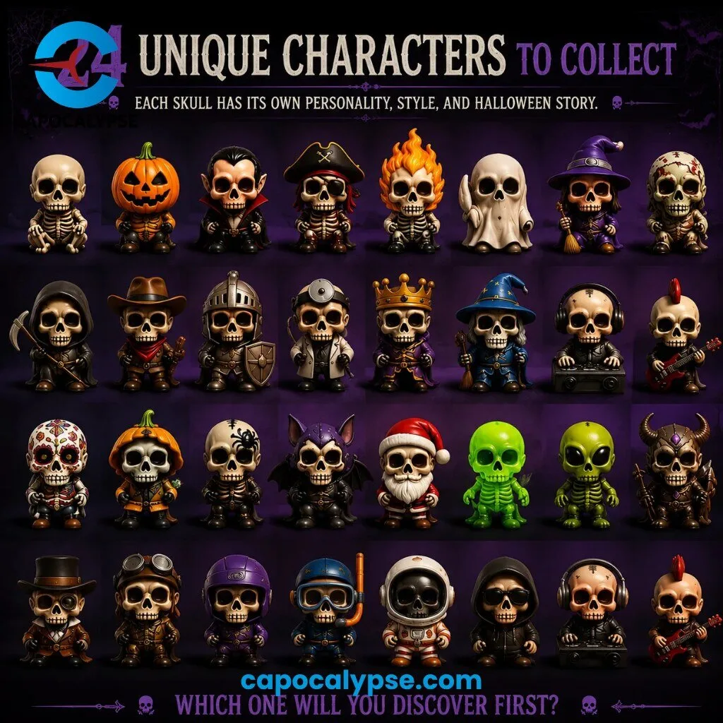 Skull Advent Calendar 2026 With 24 Collectible Unique Skeleton Character Figurines 24 Days Of Halloween Surprises