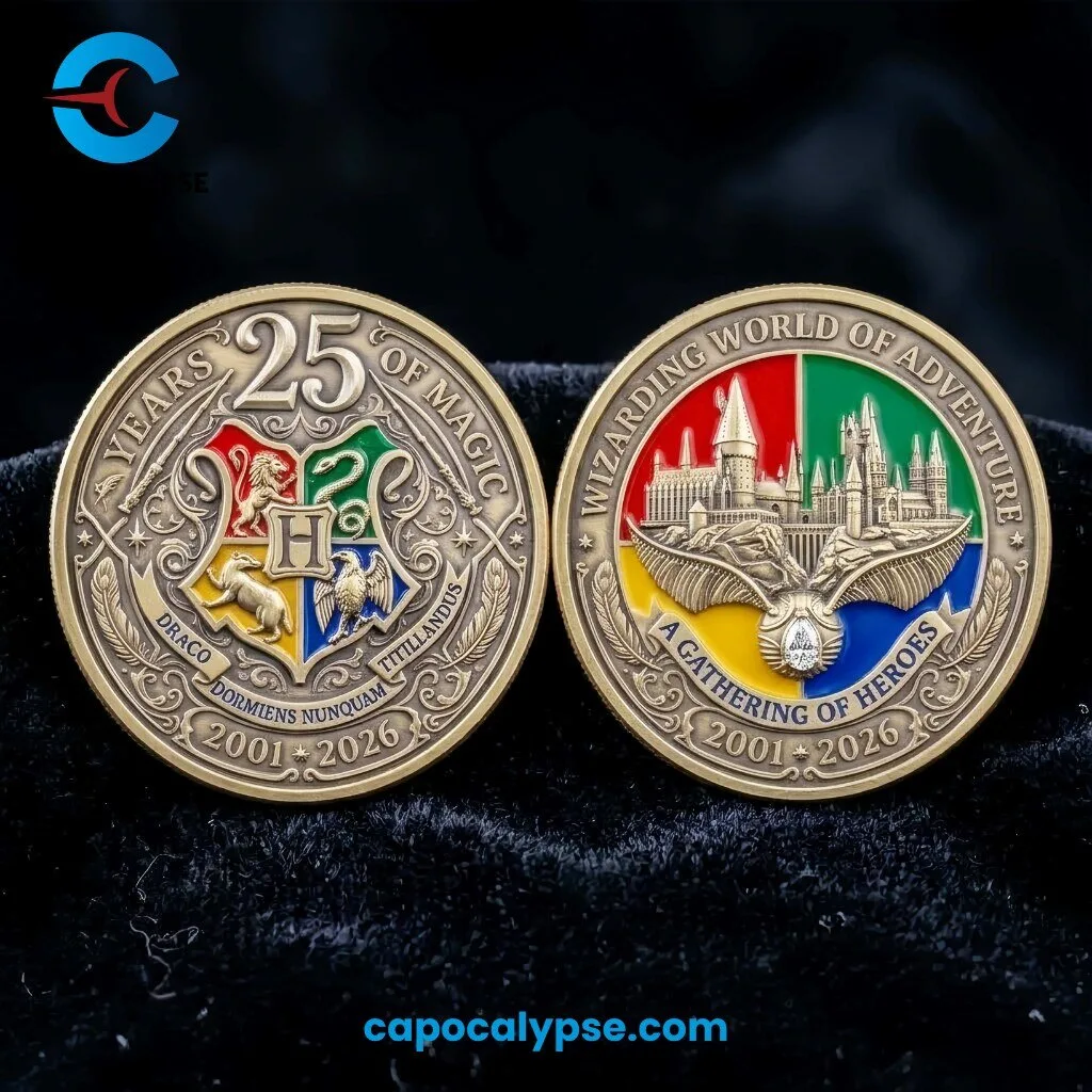 Harry Potter 25 Years Of Magic Commemorative Coin 2001-2026 With Hogwarts And Phoenix Design