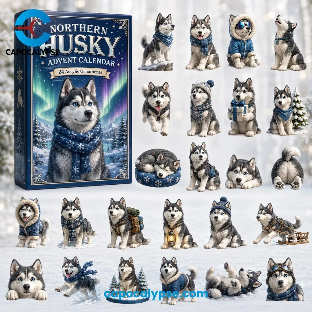 Northern Husky Advent Calendar 24 Acrylic Ornaments
