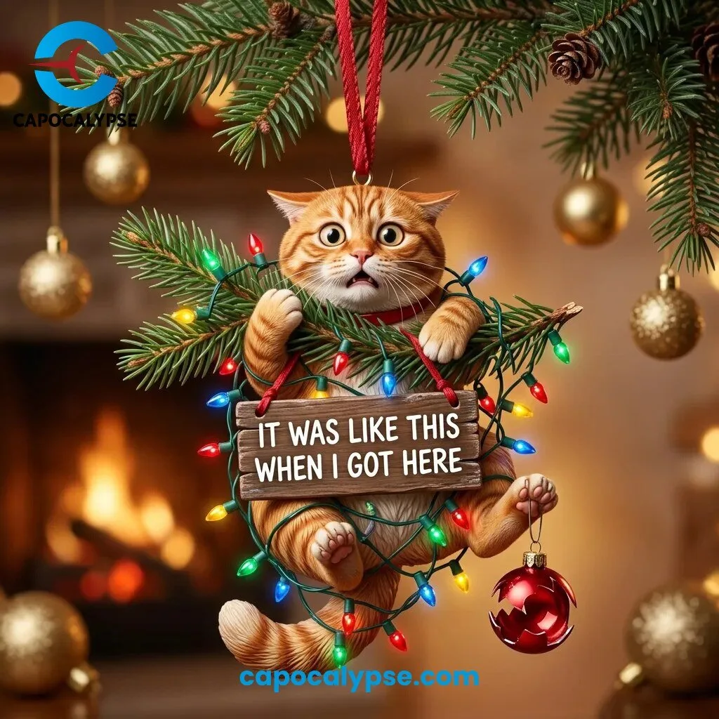 Cat Tangled Christmas Lights Ornament It Was Like This When I Got Here