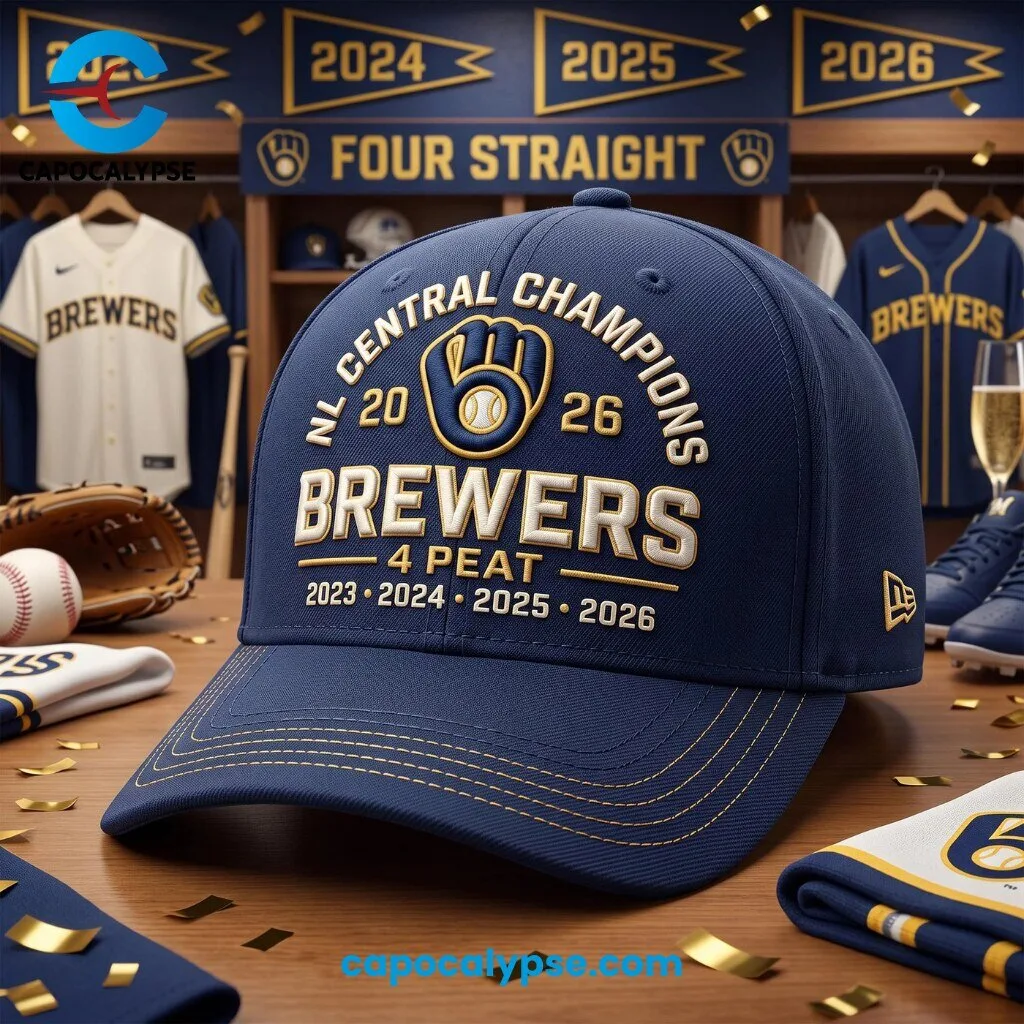 Milwaukee Brewers NL Central Kings Distressed Championship Cap