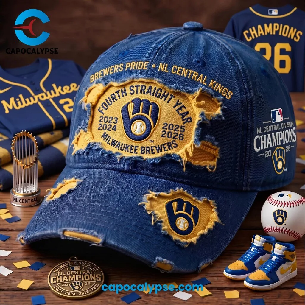 Milwaukee Brewers Four Straight NL Central Champions Distressed Cap