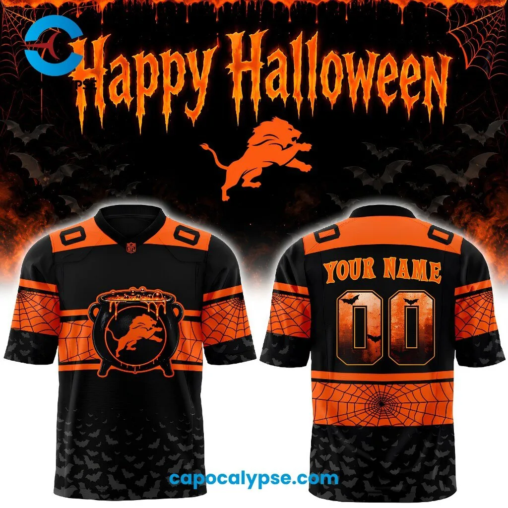 Detroit Lions Happy Halloween Spider Web Football Jersey