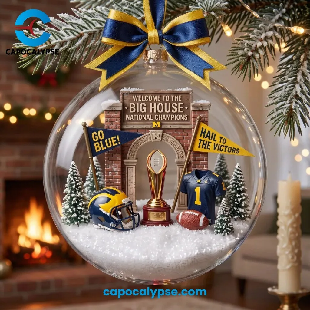 Michigan Wolverines Big House National Champions Snow Globe Ornament