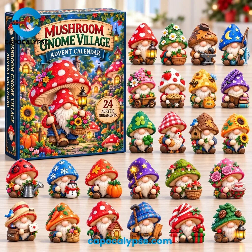 Mushroom Gnome Village 24 Acrylic Ornament Advent Calendar