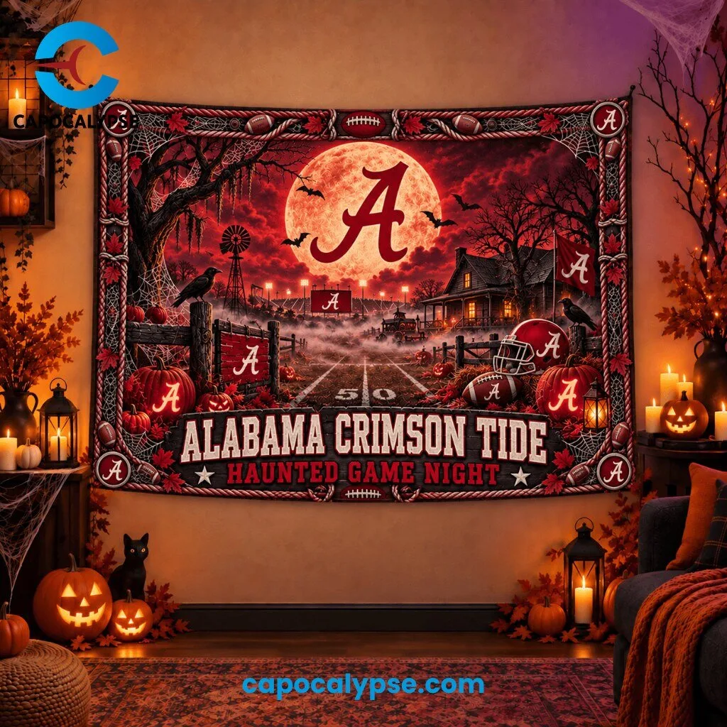 Alabama Crimson Tide Haunted Game Night Wall Tapestry