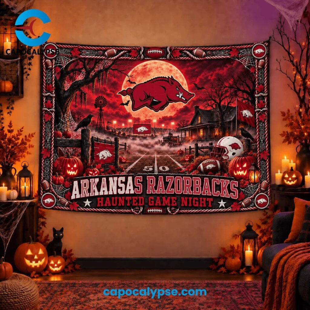 Arkansas Razorbacks Haunted Game Night Wall Tapestry