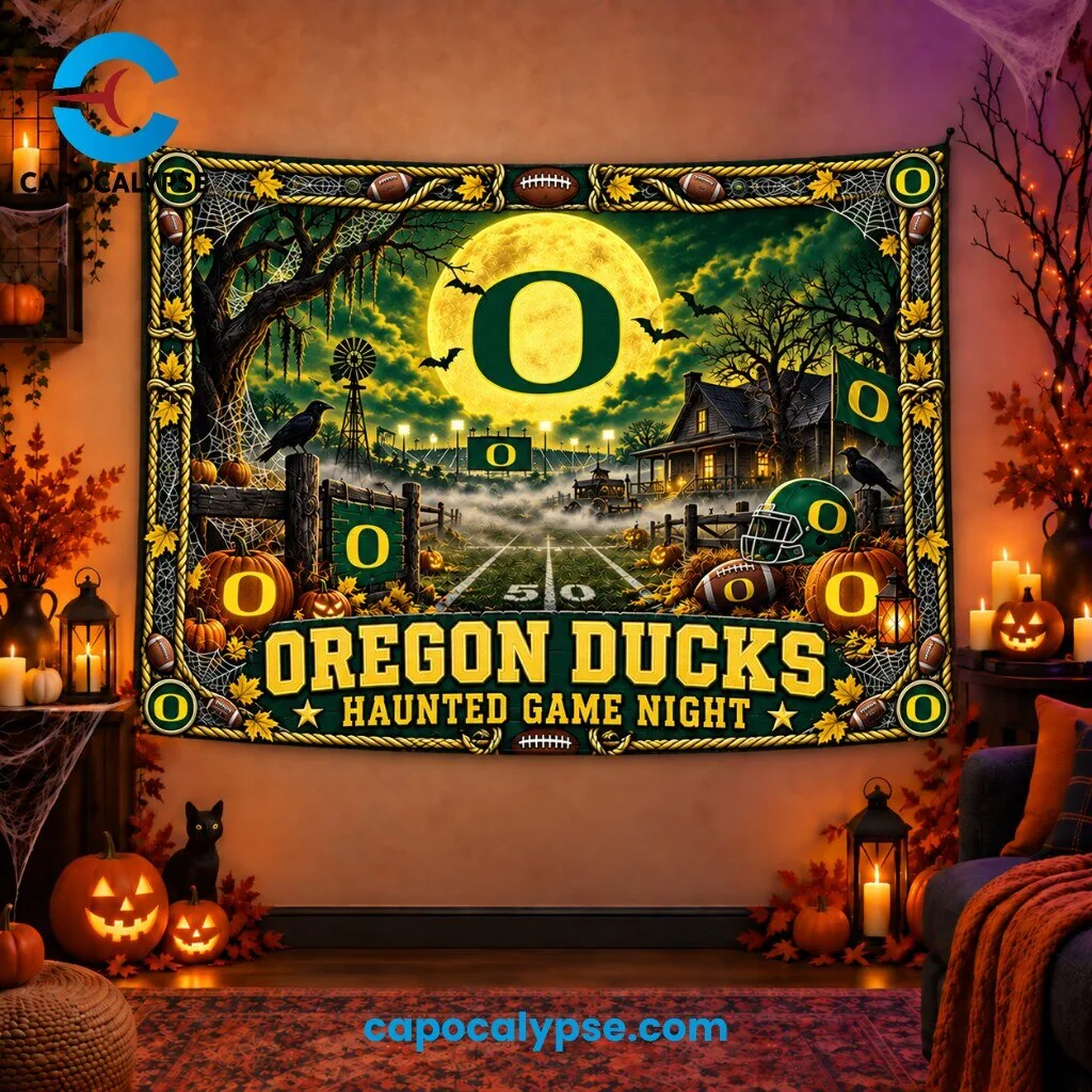 Oregon Ducks Haunted Game Night Wall Tapestry