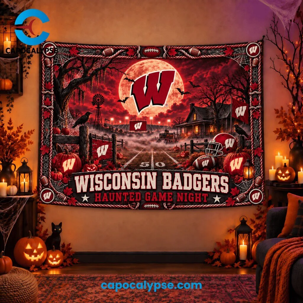 Wisconsin Badgers Haunted Game Night Tapestry Banner