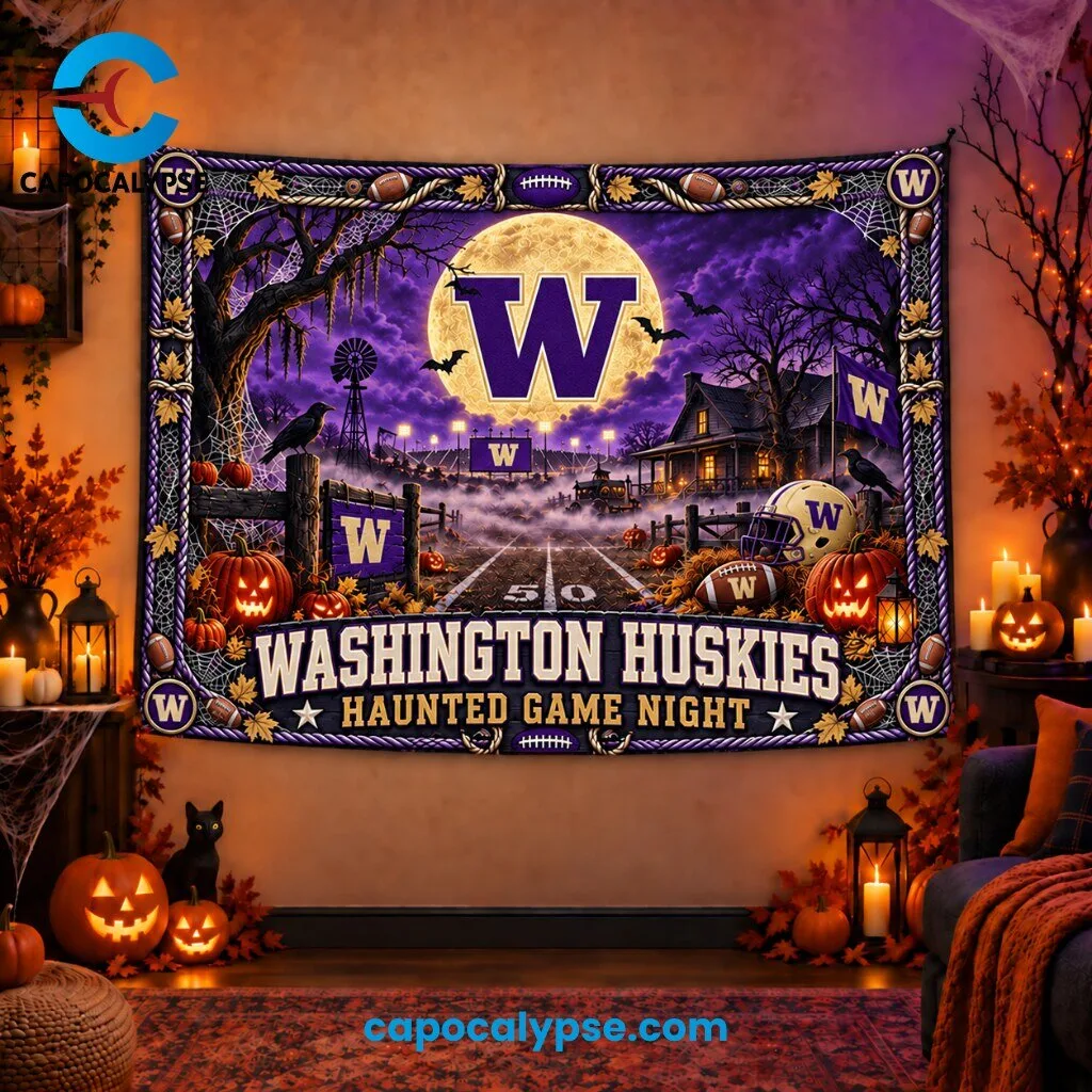 Washington Huskies Haunted Game Night Tapestry Banner