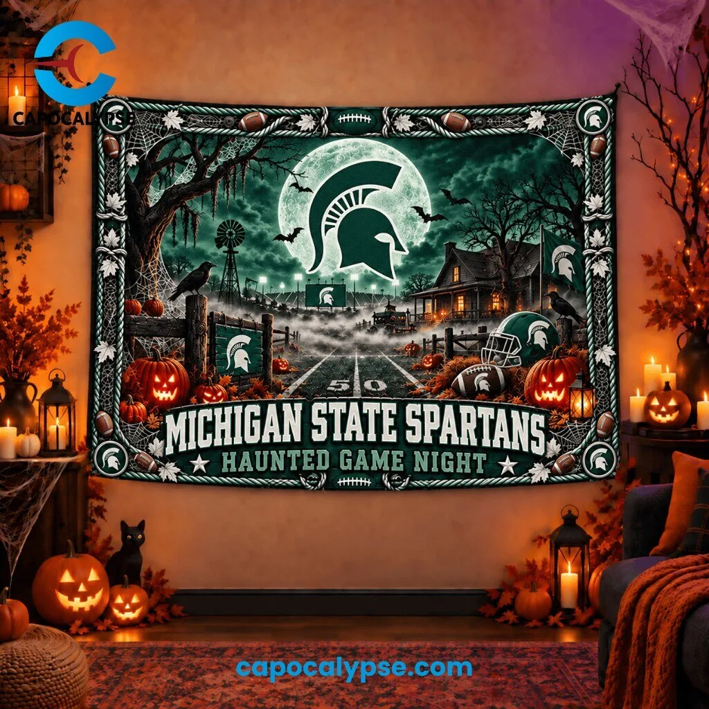 Michigan State Spartans Haunted Game Night Tapestry Banner
