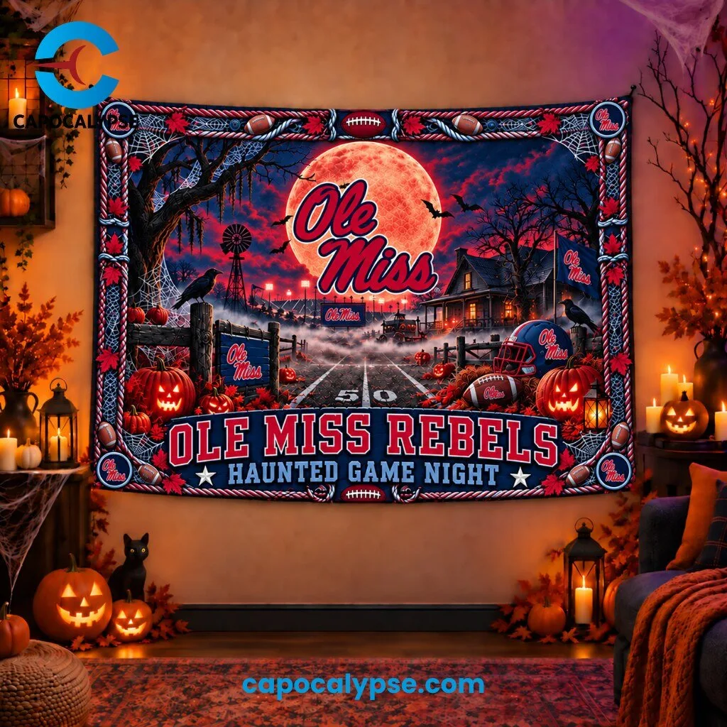 Ole Miss Rebels Haunted Game Night Tapestry Banner