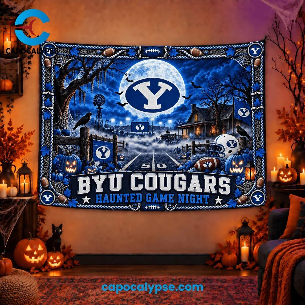 BYU Cougars Haunted Game Night Tapestry Banner