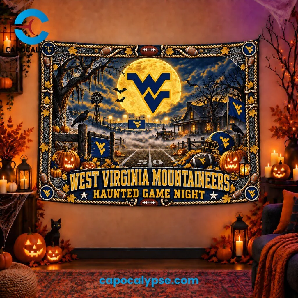 West Virginia Mountaineers Haunted Game Night Tapestry Banner