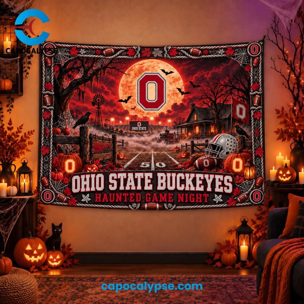 Ohio State Buckeyes Haunted Game Night Tapestry Banner Ohio State Buckeyes Haunted Game Night Tapestry