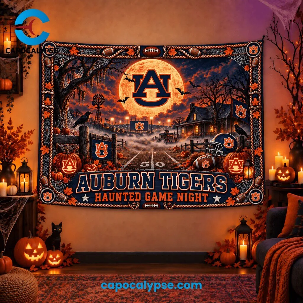 Auburn Tigers Haunted Game Night Tapestry Banner