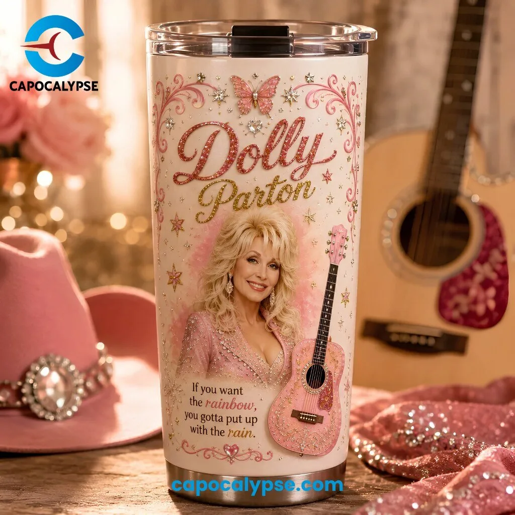 Dolly Parton Pink Butterfly Tumbler With Rainbow Quote