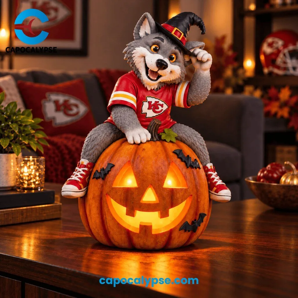 Kansas City Chiefs Halloween Pumpkin Wolf Mascot Light-Up Decoration