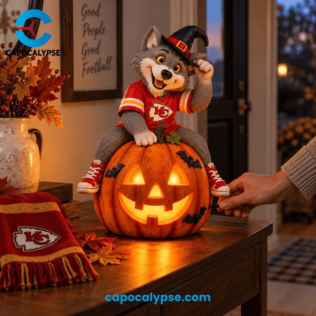 Kansas City Chiefs Halloween Pumpkin Wolf Mascot Light-Up Decoration