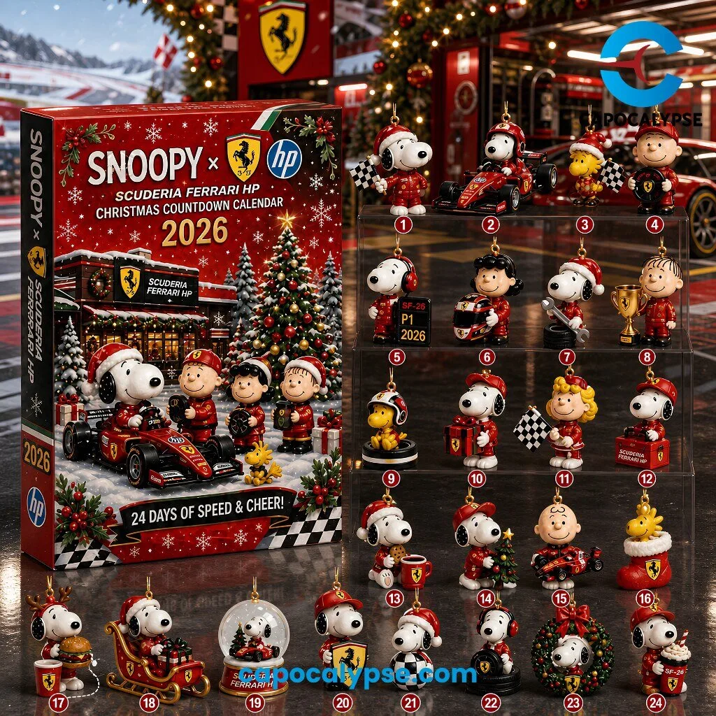 Snoopy Scuderia Ferrari HP 2026 Christmas Countdown Calendar - 24 Collectible Charms