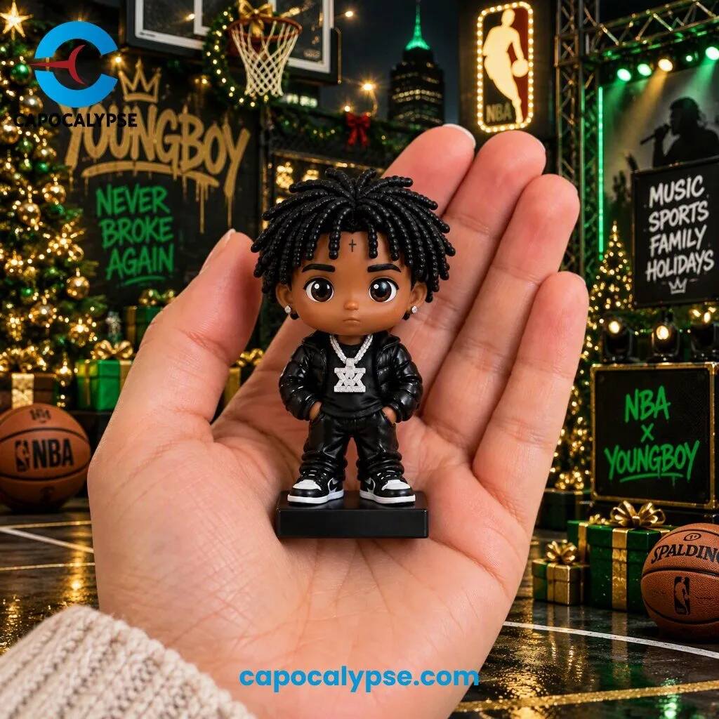 NBA x Youngboy Advent Calendar 2026 24 Days of Hip Hop Culture 8 NBA x Youngboy Advent Calendar 2026 featuring rapper portrait on black box with neon green crown logo and 24 collectible hip hop figurines