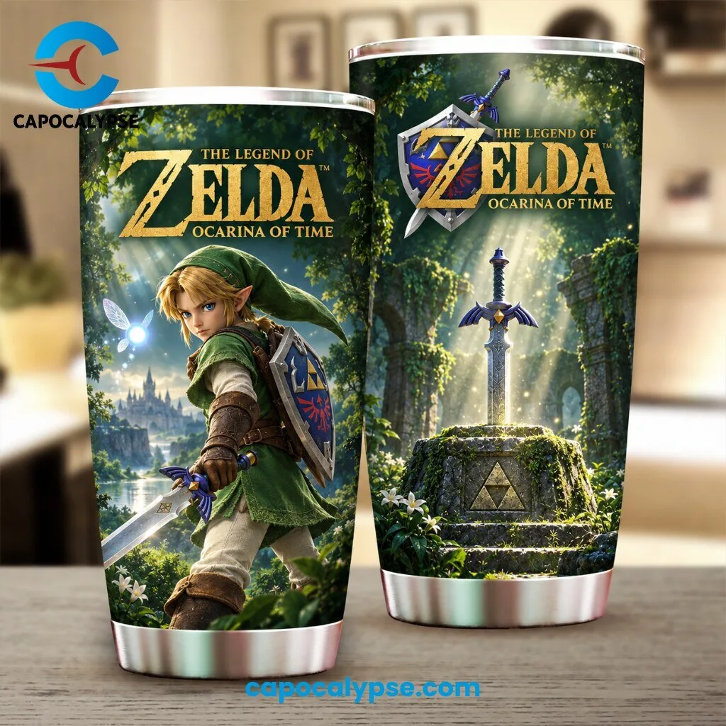 The Legend of Zelda Ocarina of Time Stainless Steel Tumbler with Link and Master Sword