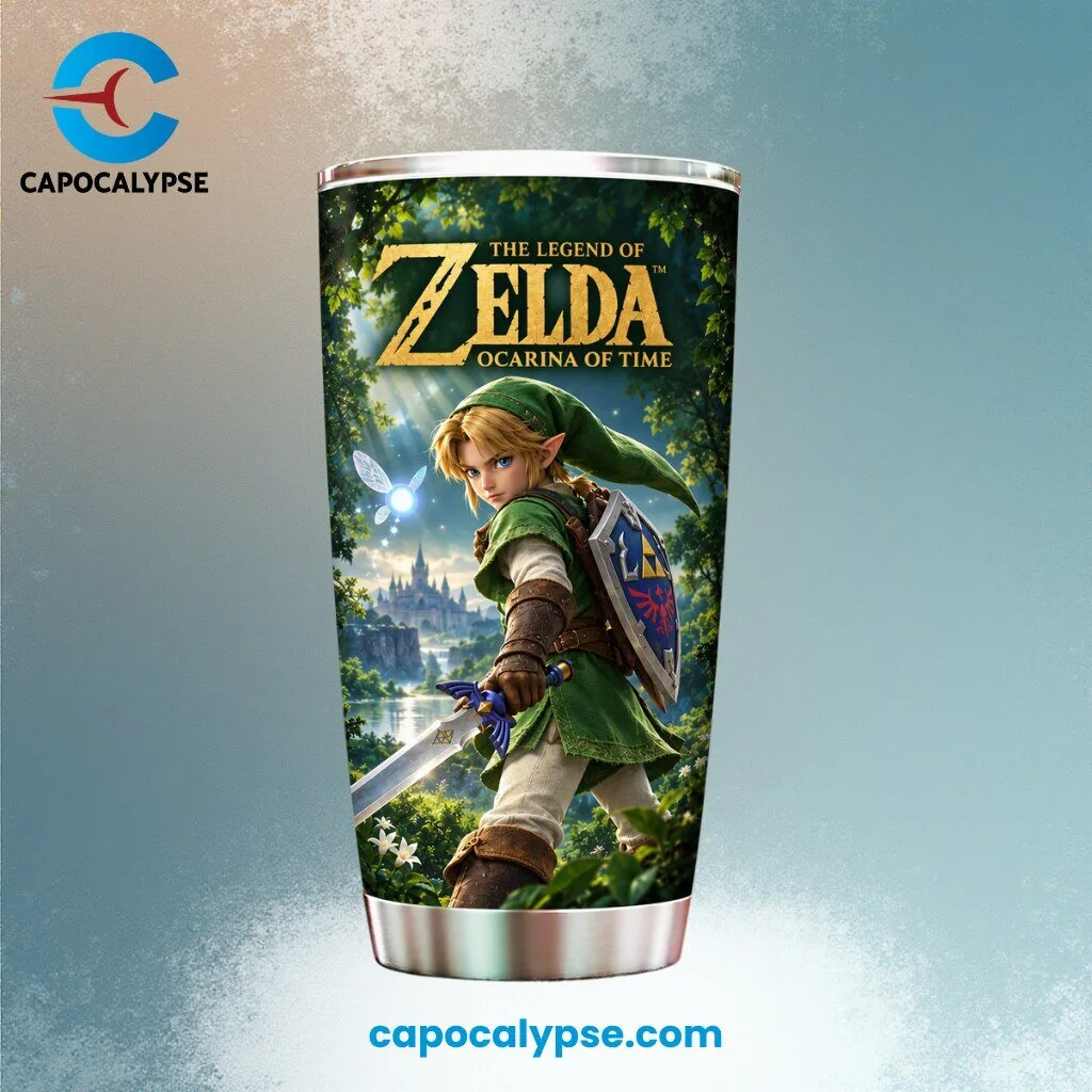 The Legend of Zelda Ocarina of Time Stainless Steel Tumbler with Link and Master Sword