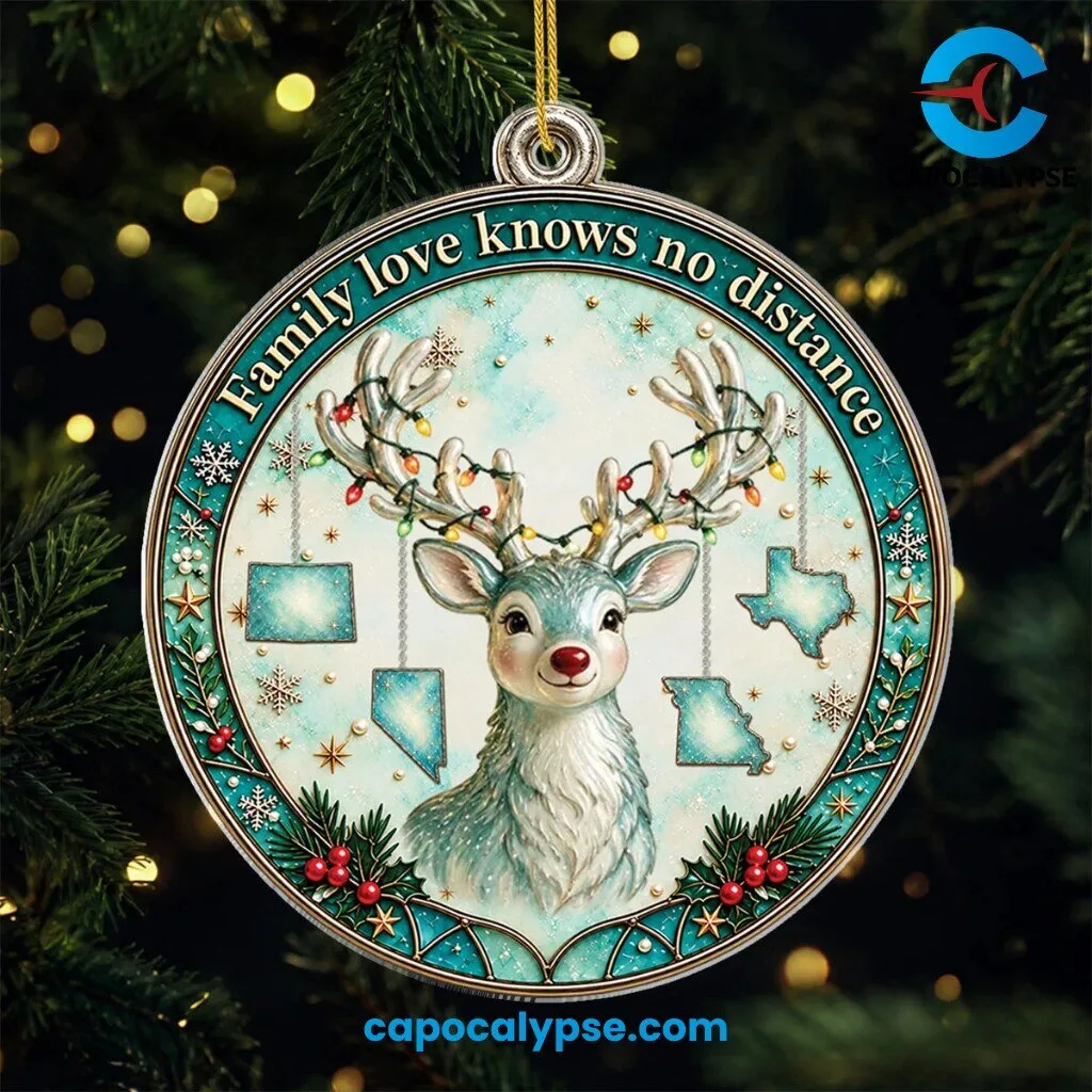 Family Love Knows No Distance Reindeer Metal Ornament