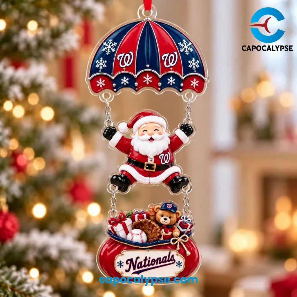Nationals Santa Parachute Gift Sack Metal Ornament