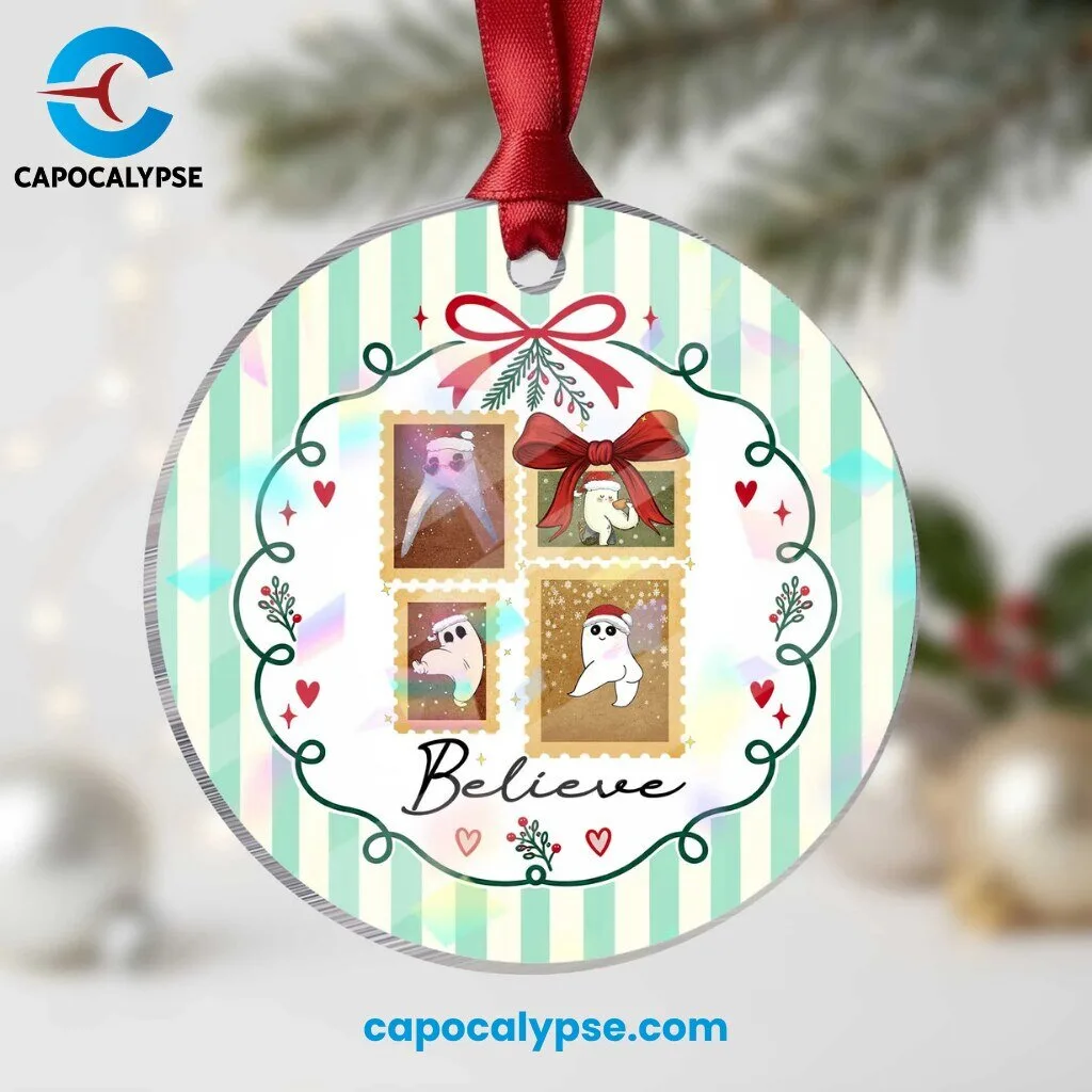 Believe Christmas Ghost Stamp Acrylic Ornament